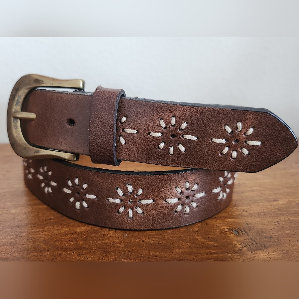 Genuine Leather Embroidered Belt Size L - Picture 4 of 14